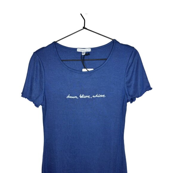 Sincerely Jules Sz S Ribbed Blue/White Embroidered Quote Mini Dress - Picture 2 of 5